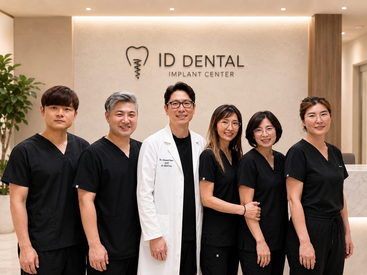 The ID Dental Implant Center team in our Koreatown Los Angeles office lobby