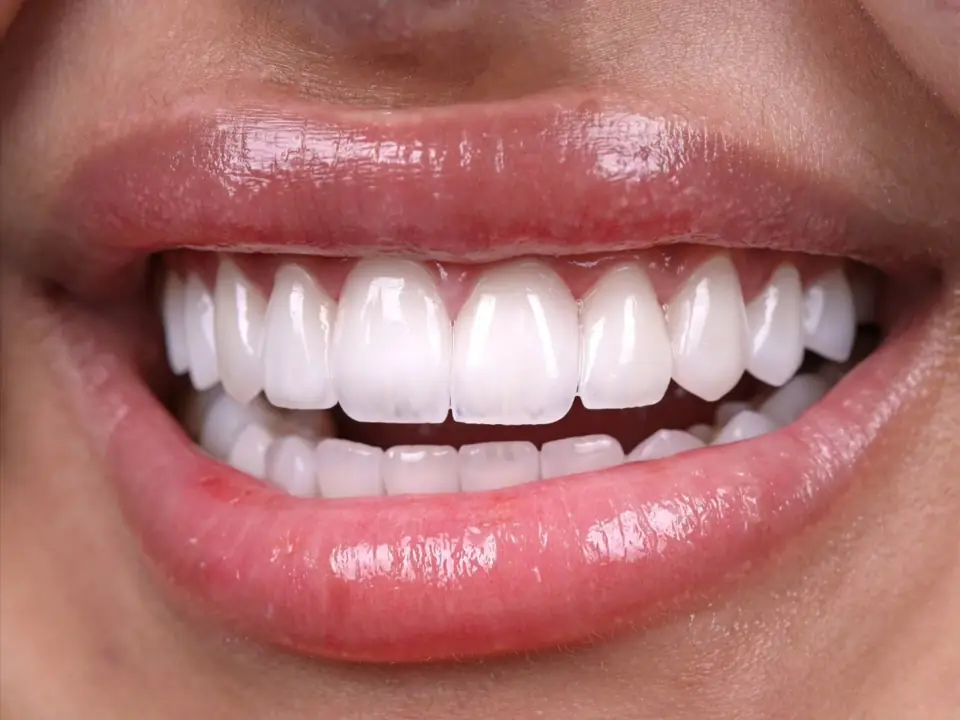 Close-up of a real ID Dental patient's smile after porcelain veneer treatment in Koreatown, Los Angeles